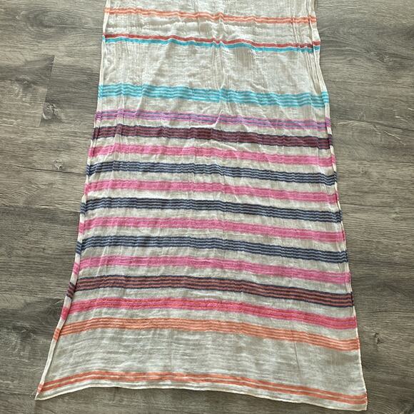 aerie White, Navy, Pink, Orange, Turquoise stripe Gauze / Muslin Scarf - Picture 3 of 8